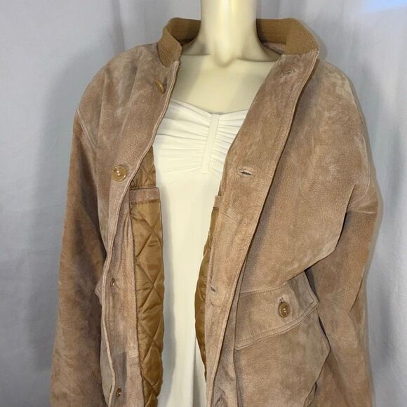 Vintage 1990s NorthCrest Genuine Leather Suede Bomber Jacket (Men’s XL, Tan Sand - Picture 8 of 12